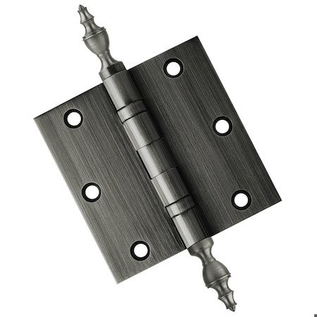 Embassy 3-1/2 x 3-1/2 Solid Brass Hinge, Pewter Finish with Urn Tips 3535BBUS17AU-1